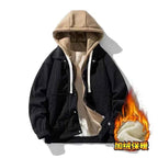 Men's Oversized Corduroy Hoodie Jacket – Textured Winter Streetwear Black winter Plush