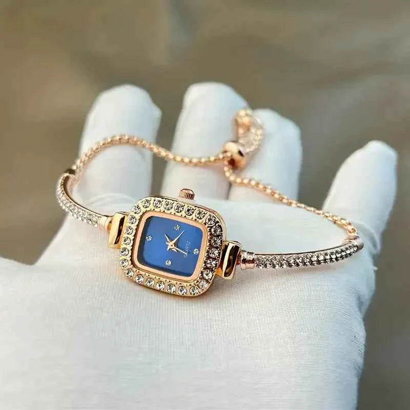 Crystal Embellished Standard Fit Bracelet Watch | Elegant Solid Design Blue