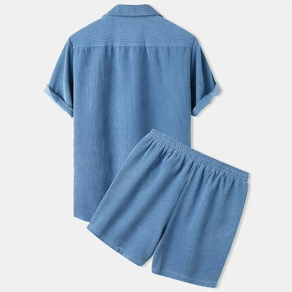 Men's Summer Corduroy 2-Piece Set – Short Sleeve Shirt & Shorts