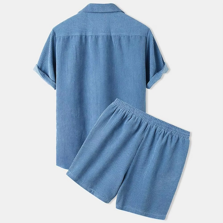 Men's Summer Corduroy 2-Piece Set – Short Sleeve Shirt & Shorts
