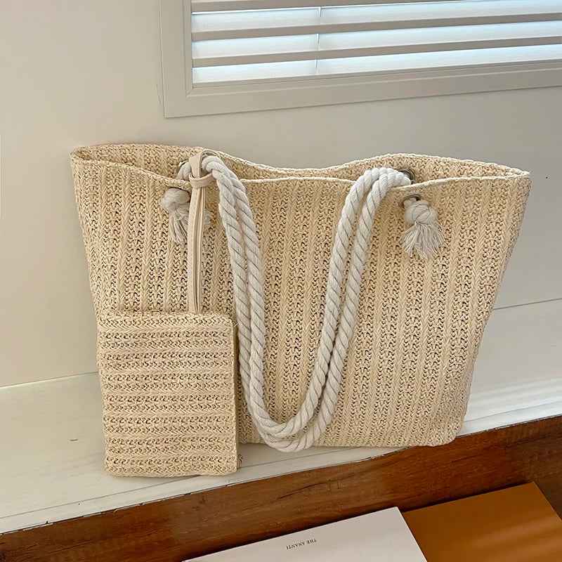 Women's Casual Beach Tote Bag with Rope Handles