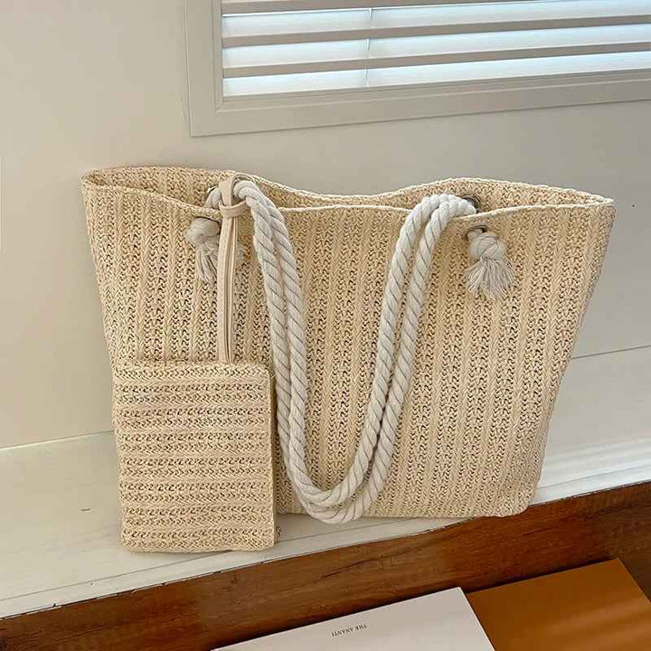 Women's Casual Beach Tote Bag with Rope Handles