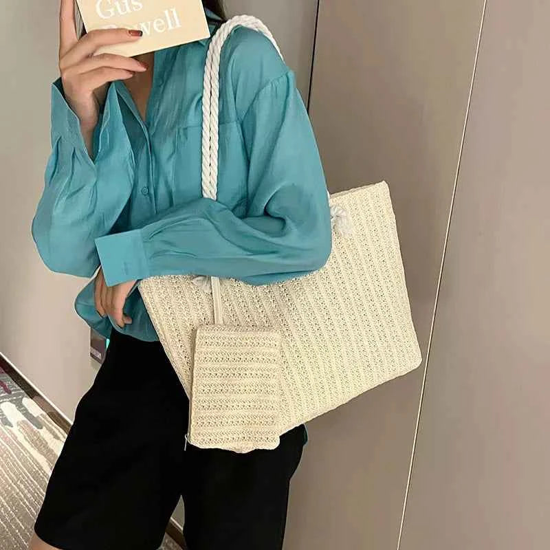 Women's Casual Beach Tote Bag with Rope Handles
