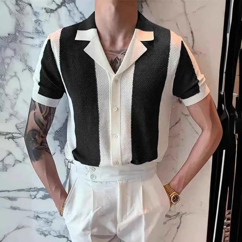 Men's Striped Luxury Polo Shirt Black