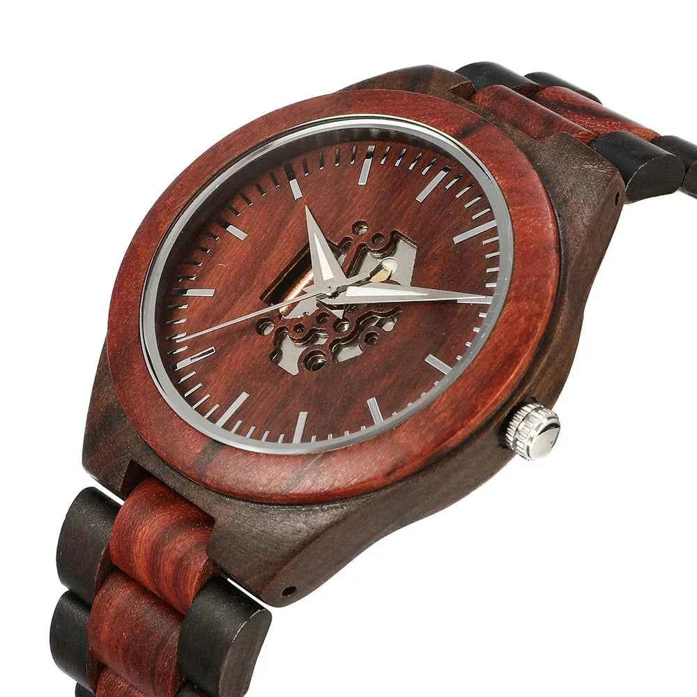 Wooden Skeleton Dial Analog Wristwatch | Durable Timepiece