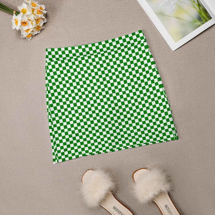 Women's High-Waist Checked Skort