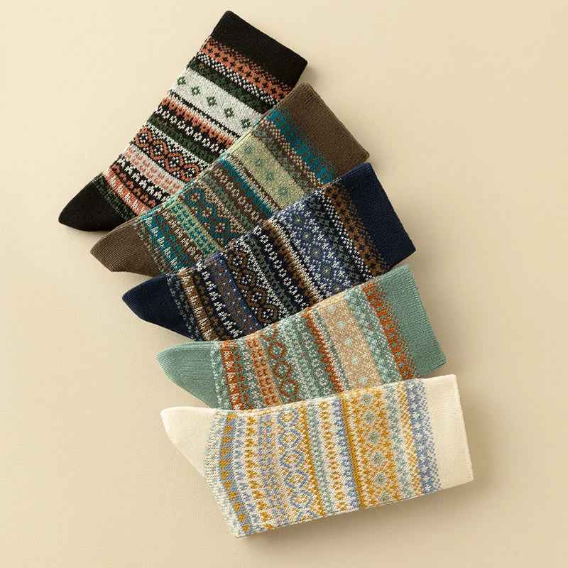Fair Isle Ribbed Cuff Crew Socks
