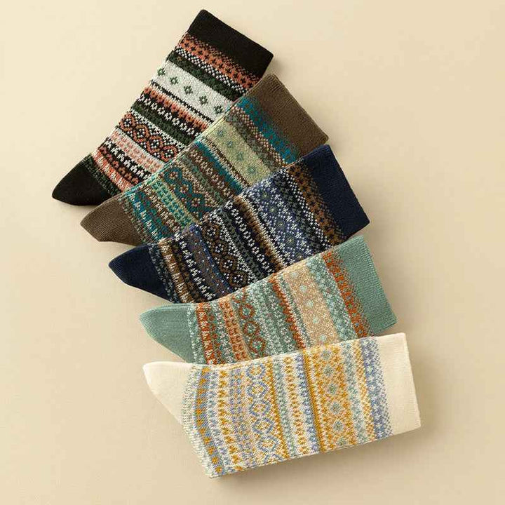 Fair Isle Ribbed Cuff Crew Socks