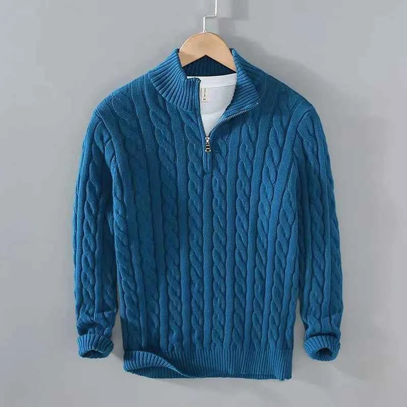Men's Cable-Knit Sweater - Cozy Knitwear for Stylish Comfort Blue