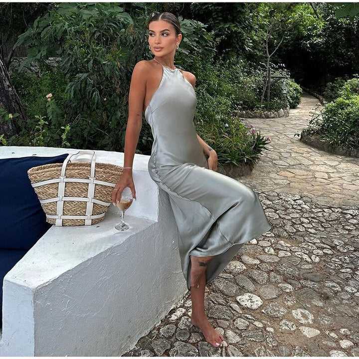 Elegant Sleeveless Maxi Dress with Open Back Design for Women S
