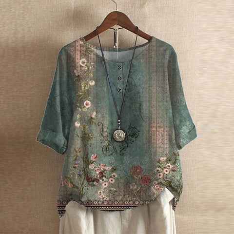 Women's Casual Retro-Inspired Blouse Green