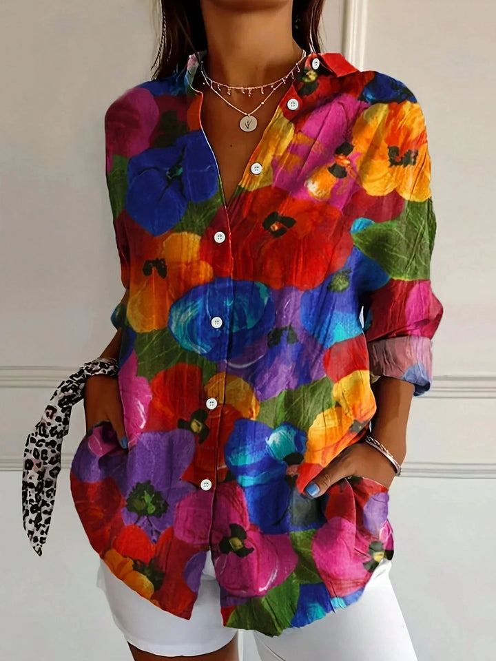 Women's Floral Button-Up Summer Blouse Multicolor Blossom