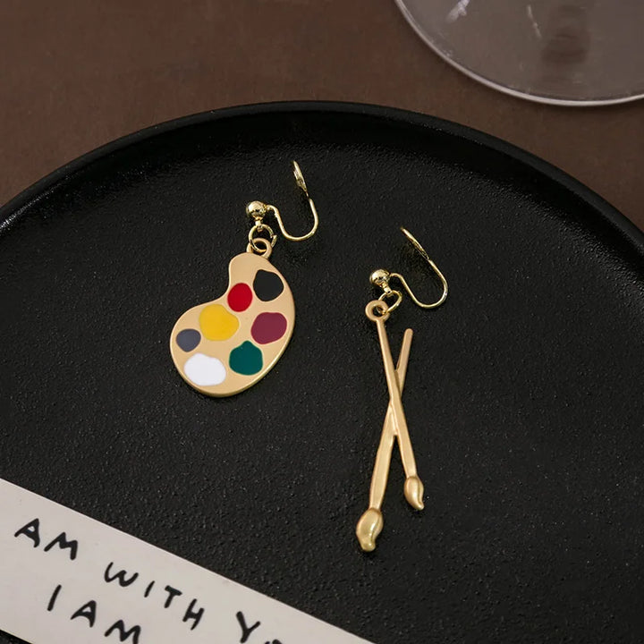 Abstract Fur Trim Drop Dangle Earrings Gold Hook