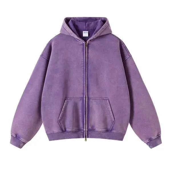 Men and Women's Full-Zip Batik-Wash Street Hoodie Purple