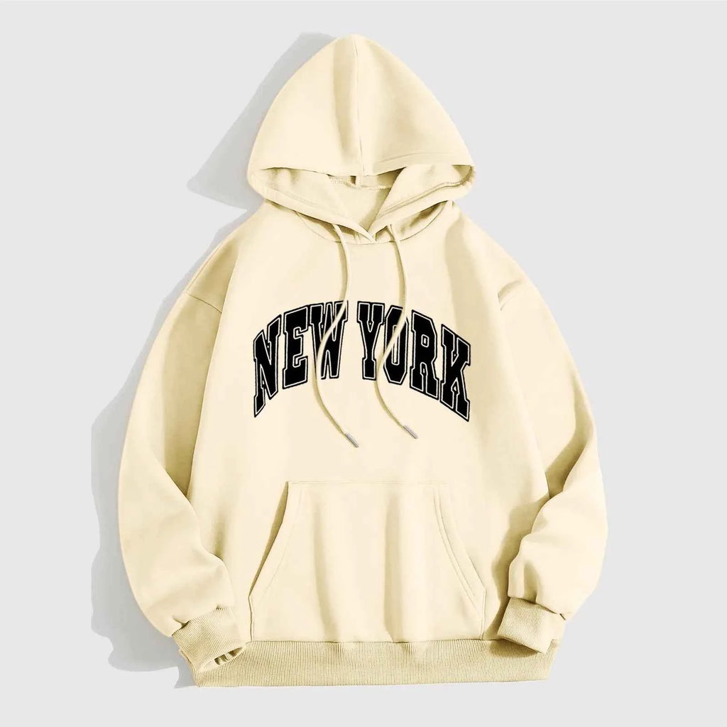 Men's Oversized Printed Letter Hoodie - Casual Thick-Cut Pullover for Comfort Beige