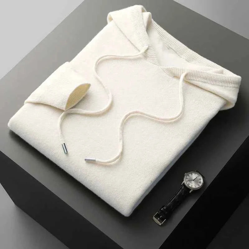 Men's Wool Hoodie - Stylish and Cozy Knitwear White