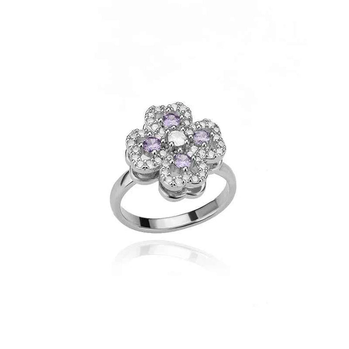 Adjustable Lucky Clover Ring Amethyst Silver