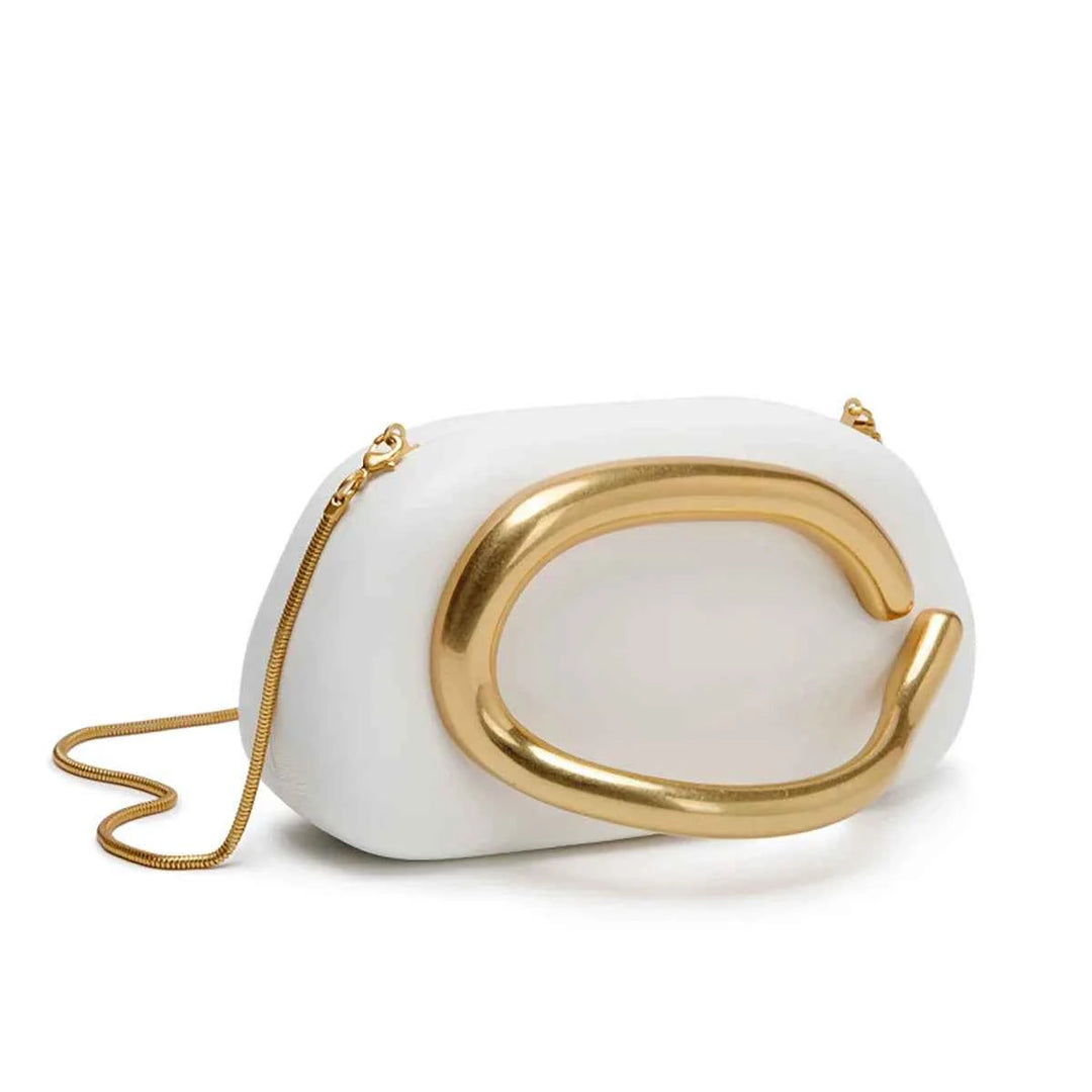 Elegant Gold Clutch Bag for Special Occasions WHITE M