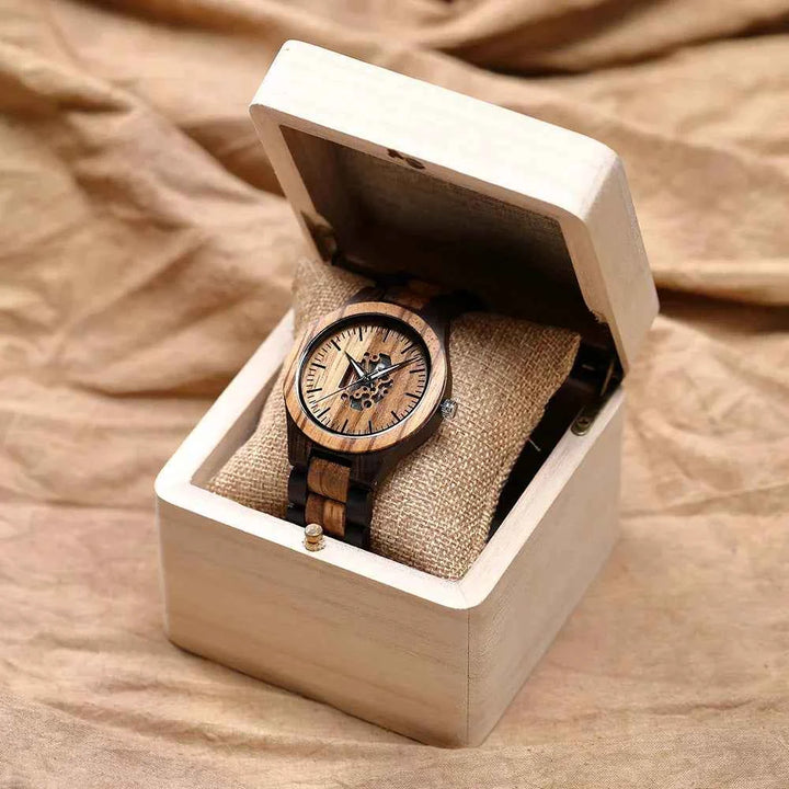 Wooden Skeleton Dial Analog Wristwatch | Durable Timepiece