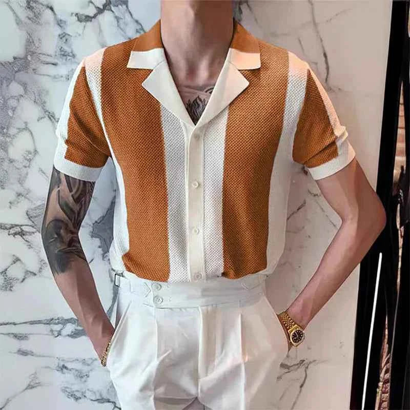 Men's Striped Luxury Polo Shirt Brown