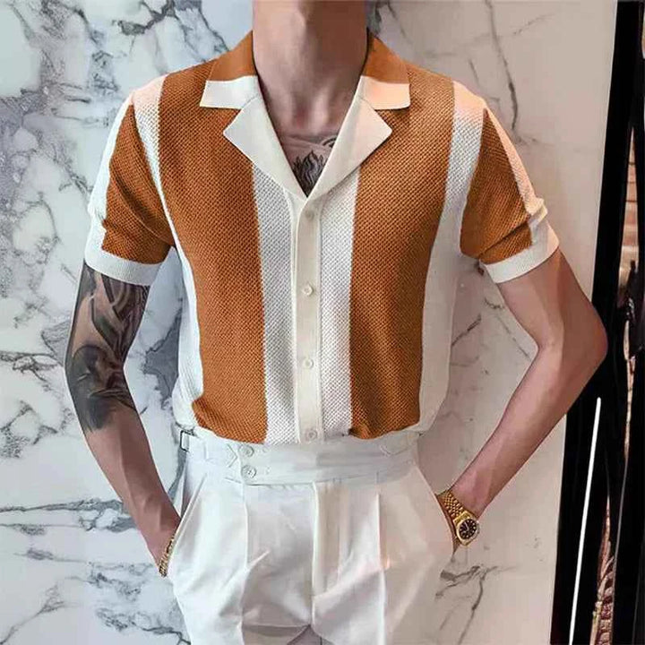 Men's Striped Luxury Polo Shirt Brown
