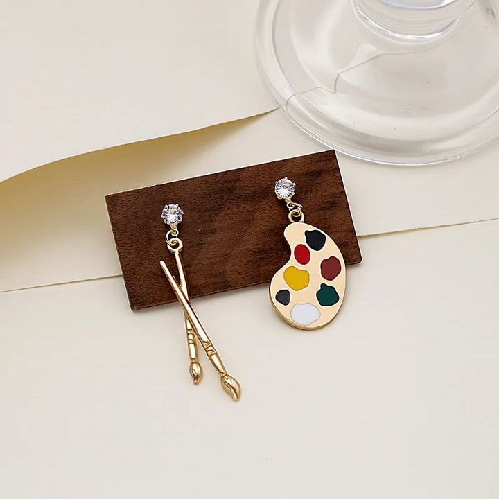 Abstract Fur Trim Drop Dangle Earrings Gold Stud