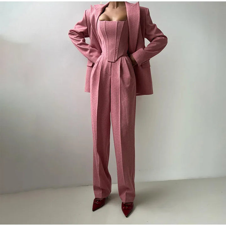 Comfy 3-Piece Women's Set - Blazer, Pants, and Corset Top