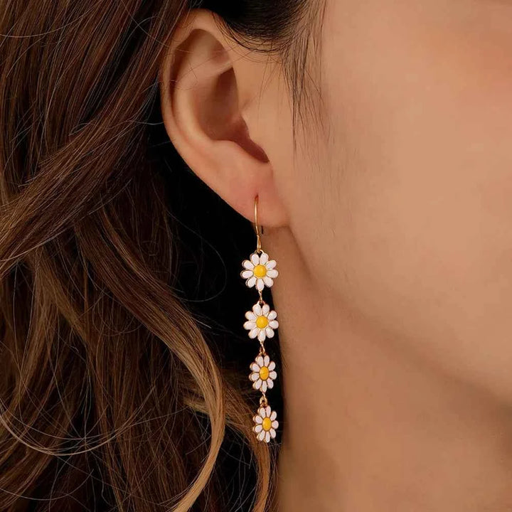 -Inspired Long Tassel Earrings with Summer Floral Design Daisy