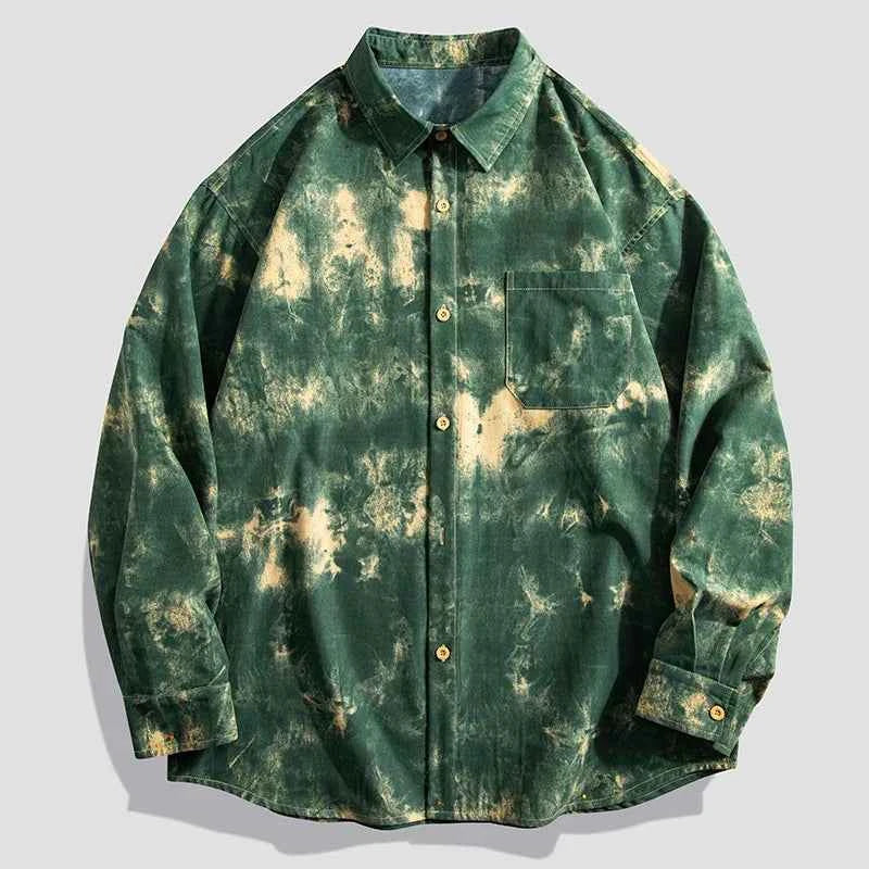 Men's Tie-Dye Button-Up Shirt Green