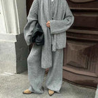 Women's Oversized Knit Set – Ribbed Sweater & Wide-Leg Pants with Scarf