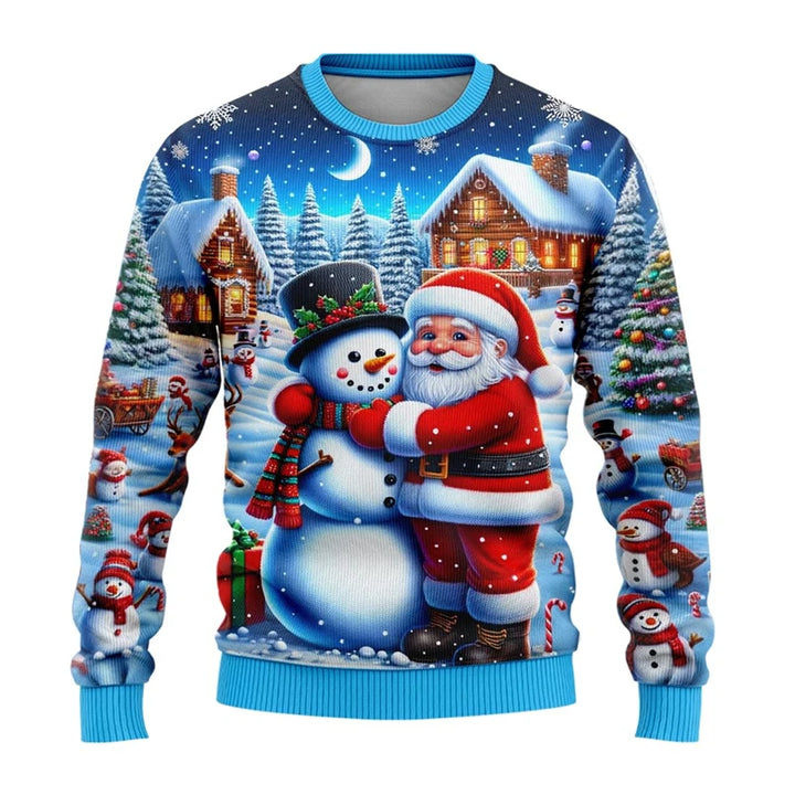 Unisex-sweatshirt med 3D-printet julemand og snemand til julefester