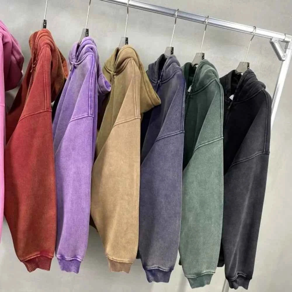 Men and Women's Full-Zip Batik-Wash Street Hoodie