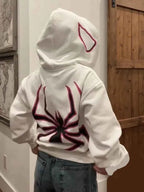 Unisex Y2K Spider Graphic Zip-Up Hoodie White