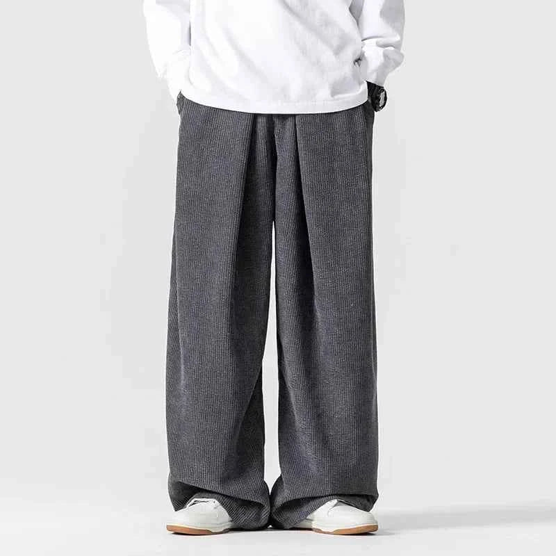 Men's Wide-Leg Corduroy Trousers Gray