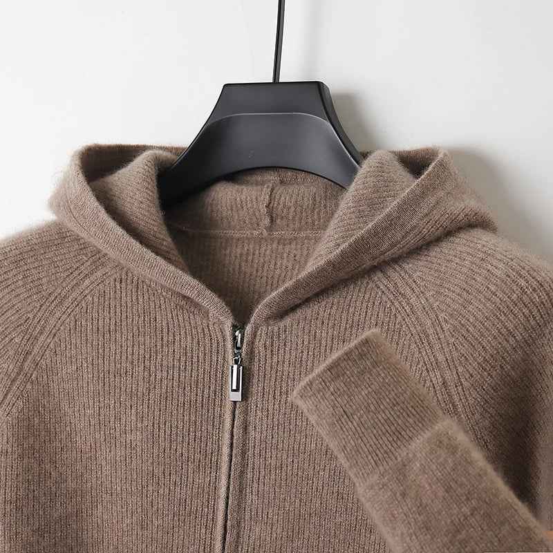 Men's Thick Knit Wool Zip Hoodie Cardigan - Autumn/Winter Jacket Camel