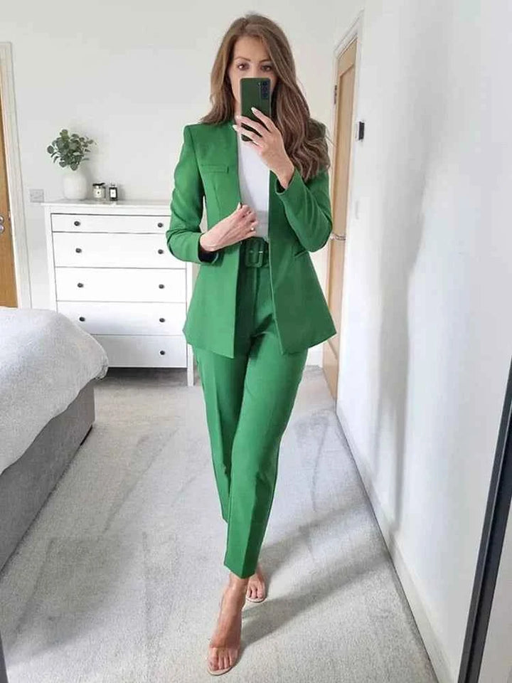 Women's Tailored Blazer and High Waist Trouser Suit Set