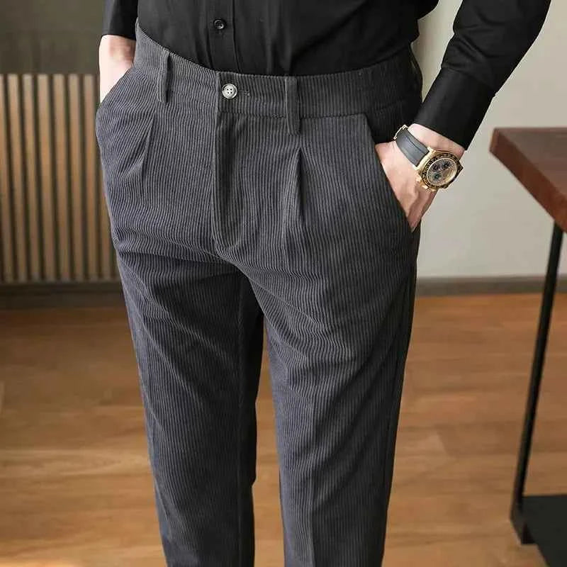 Men's Elegant Corduroy Trousers Dark Gray