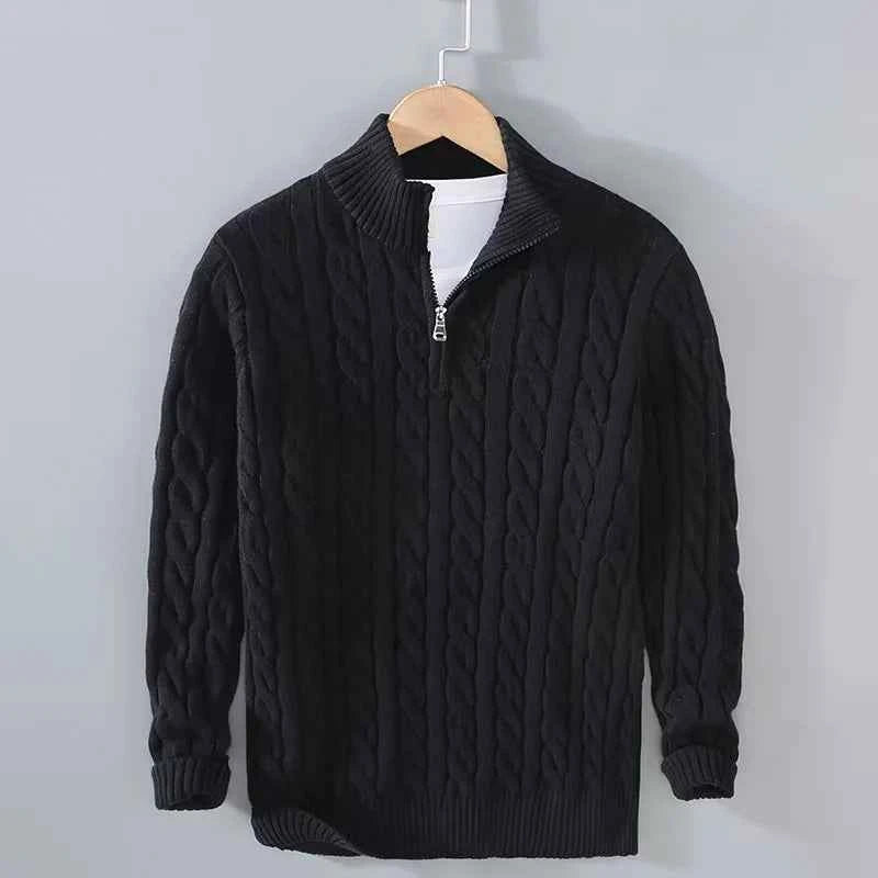 Men's Cable-Knit Sweater - Cozy Knitwear for Stylish Comfort Black