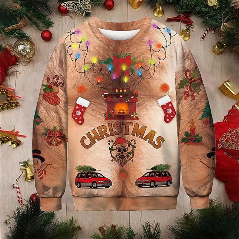 Sjov grim julesweater med 3D-print til mænd - festpullover som gave