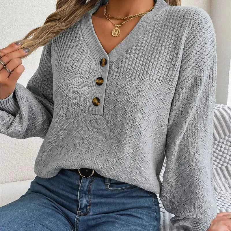 Women's V-Neck Sweater - Athena Style Gray