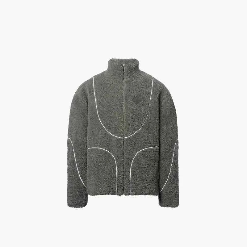 Men and Women Color-Blocked Stand-Collar Fleece Jacket – Y2K Streetwear Gray