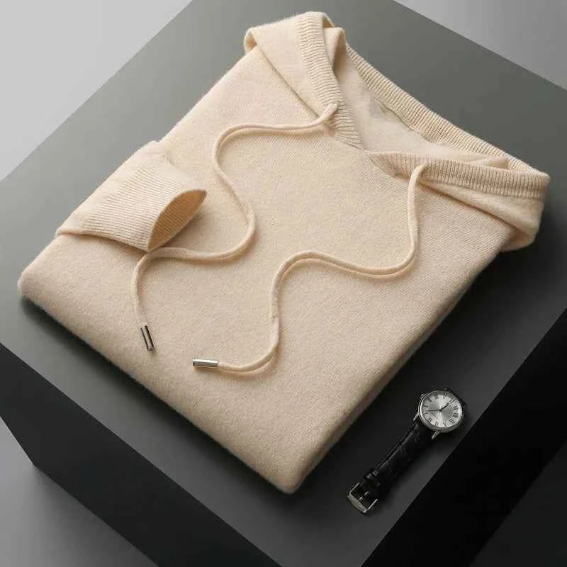Men's Wool Hoodie - Stylish and Cozy Knitwear Beige