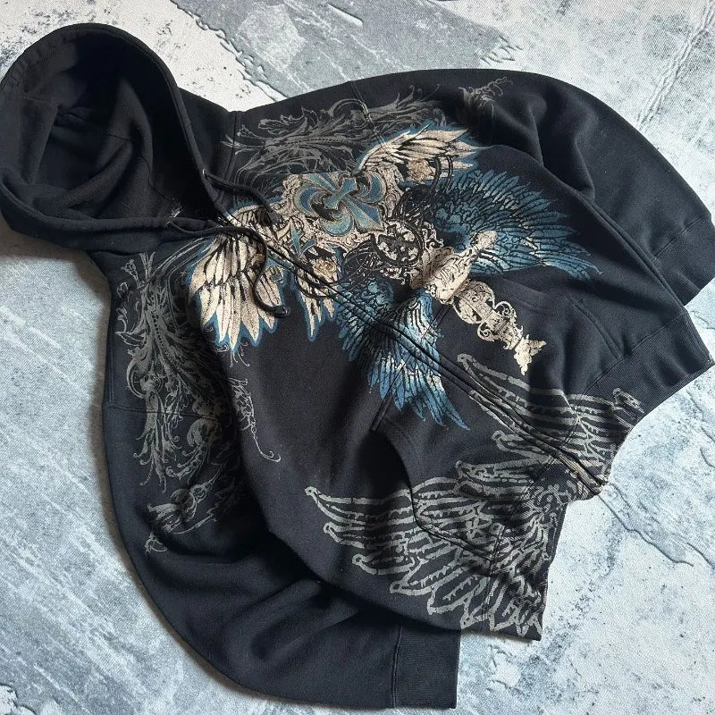 Men's Vintage Angelic Graphic Zip-Up Hoodie