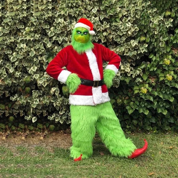 Halloween's Green Shaggy Monster Santa Claus Costume Set for Adults