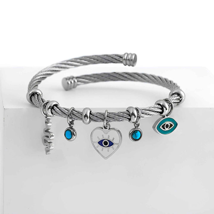 Protective Evil Eye Charm Bracelet Silver