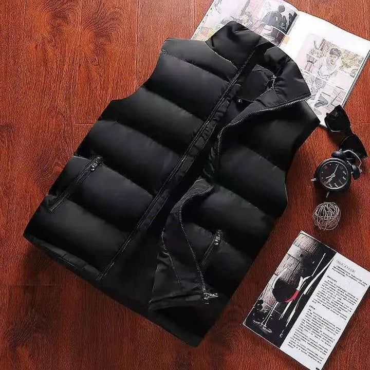 Men's Casual Warm Slim Puffer Vest - Stand Collar, Lightweight Design