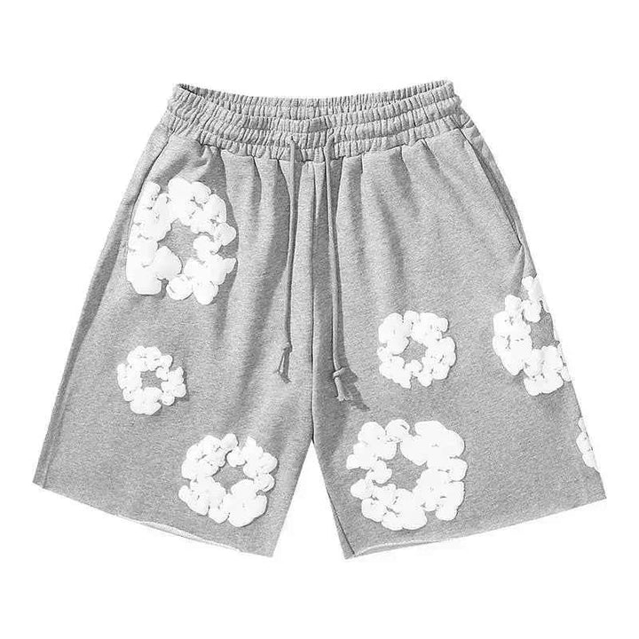 Emma | Unisex Floral Print Streetwear Shorts – Summer Casual Bottoms Grey