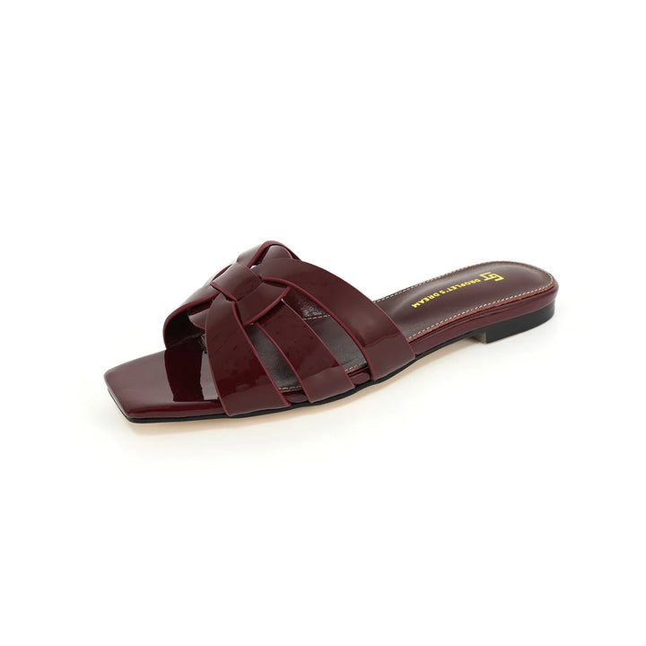 Genuine Leather Square Toe Summer Slides