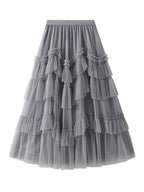 Women's Layered Tulle Midi Skirt - Elegant Design