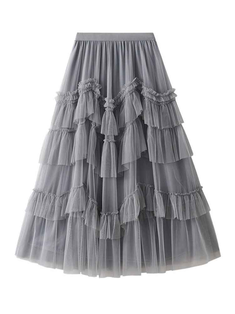 Women's Layered Tulle Midi Skirt - Elegant Design